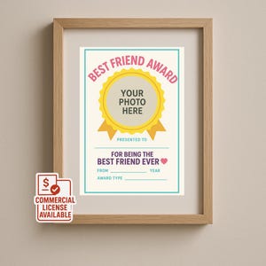 Best Friend Award Certificate Template – Add Your Photo & Text, Editable Digital Download Gift for BFF, Funny Printable Keepsake