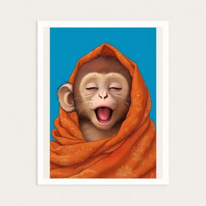 Adorable Baby Monkey Wall Art, Digital Download Animal Print, Nursery Décor, Playful Jungle Art, Cute Monkey Printable Poster