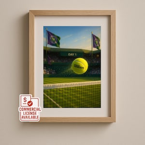 Wimbledon Tennis Wall Art Printable, Tennis Ball Smash Digital Download, Sports Poster, Grass Court Art, Game Room Décor, Gift for Fans