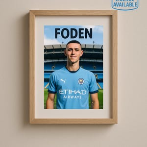 Phil Foden Manchester City Poster – Digital Football Print of Star Midfielder – Sky Blue Wall Art Download for Man City Fans