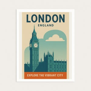 London Travel Poster: Big Ben, Cityscape Architecture (Digital Download)