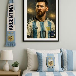 Lionel Messi Argentina Poster – Realistic Football Wall Art, Soccer Legend Digital Print, Argentina Team No.10 Home Decor Gift