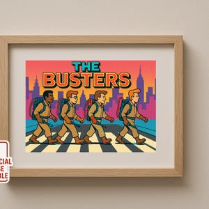 Ghostbusters Abbey Road Retro Parody Print Cartoon Wall Art, 80s Movie Pop Culture Fan Art, Digital Download for Game Room & Office