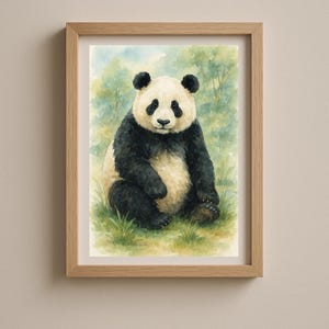 Watercolour Panda Wall Art Print Digital Download, Animal Nursery Poster, Cute Panda Bear Kids Room Décor, Wildlife Art Instant Print