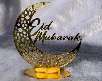 Acrylic Moon-Shaped Eid Decor | Islamic Verse Home Décor | Customizable Islamic Art Eid Mubarak Acrylic Decor