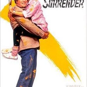 May include: A movie poster for the film "Surrender" starring Sally Field, Michael Caine, and Steve Guttenberg. The poster features a yellow paint stroke and a couple covered in paint.