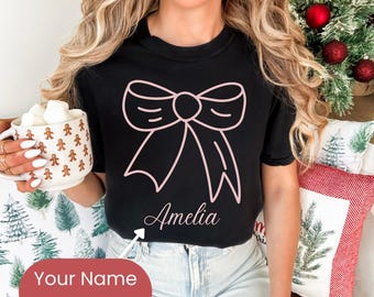 Custom Name Coquette Bow Shirt, Women's Shirt, Comfort Colors Shirt, Custom Shirt, Personalized Tee, Coquette Bow Shirt, Christmas Gift