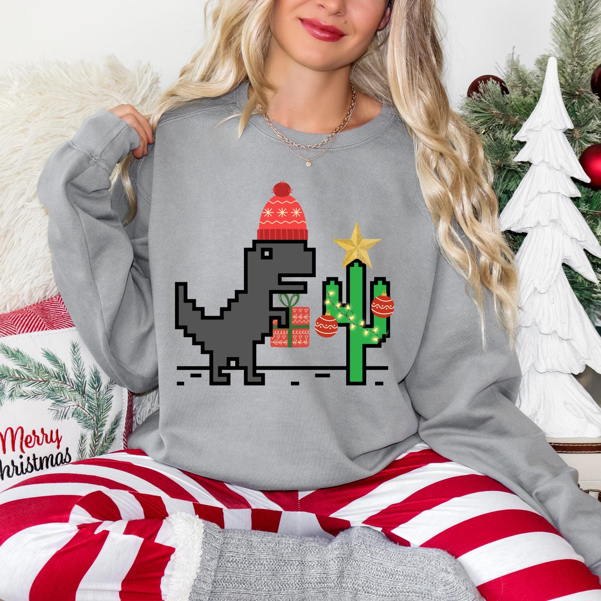 Dinosaur Womens Inappropriate Christmas Sweater Dinosaur Game