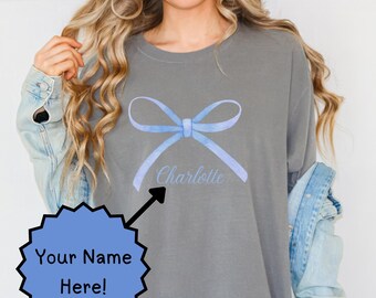 Coquette Bow Shirt, Custom Name Shirt, Personalized T-Shirt, Comfort Colors Shirt, Women's Shirt, Custom Name Coquette Bow Shirt, T-Shirt