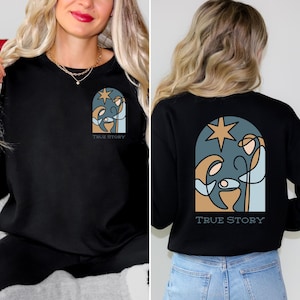 Sweat de Noël histoire vraie, pull crèche, chemise de Noël, pull chrétien de Noël, chemise histoire de la nativité, cadeau de Noël