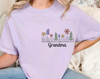Camisa personalizada com estampa floral para avó, camisa com cores confortáveis, presente de dia das mães para avó, camisa para avó, camisa para avó, camisa para presente personalizada