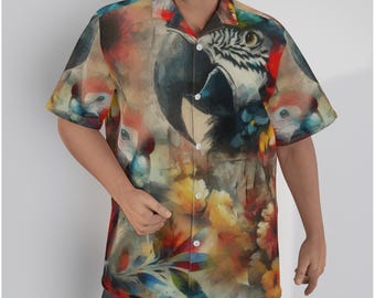 Pacific Legend Parrot Hawaiian Shirt For Men - Black With Jungle Birds, 100% Cotton - View #12