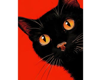 Curious Noir Bold Black Cat Art Print