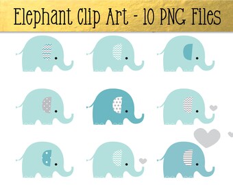 Blue Elephant Designs - A Cute Set of Elephant Images-Clip Art PNG Files -Perfect for Invitations,Decorations,Cards,Notices and Scrapbooking