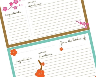 Sakura Blossom Recipe Cards- Printables- Four Handmande Designs