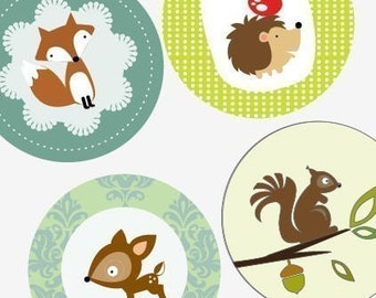 Cute Woodland Creatures - 1.313 Inch (33mm) Digital Collage Printable Sheet For Badges and Buttons - Instant Download - Buy 2 Get 1 Free