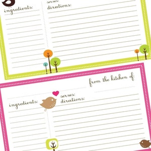 Printable Recipe Cards - Birds and Birdies Recipe Cards - Printables ...