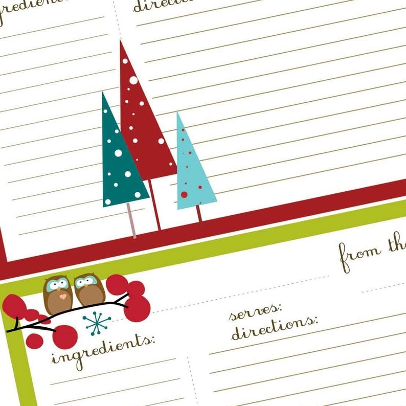 Adorable Christmas Recipe Cards Printables FOUR HANDMADE | Etsy