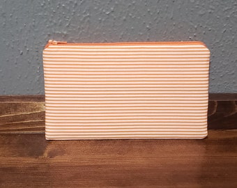 Zipper pouch - orange striped clutch - pen pouch