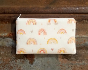 Zipper pouch - muted rainbow on white clutch - pen pouch