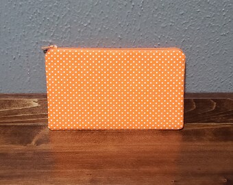 Zipper pouch - orange dots clutch - pen pouch