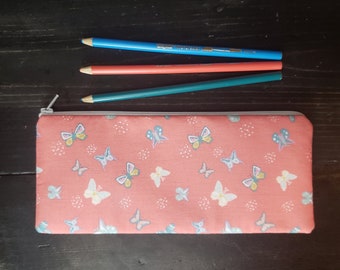 Coral BUTTERFLY pencil pouch