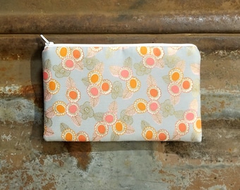 Zipper pouch - light blue floral clutch - pen pouch