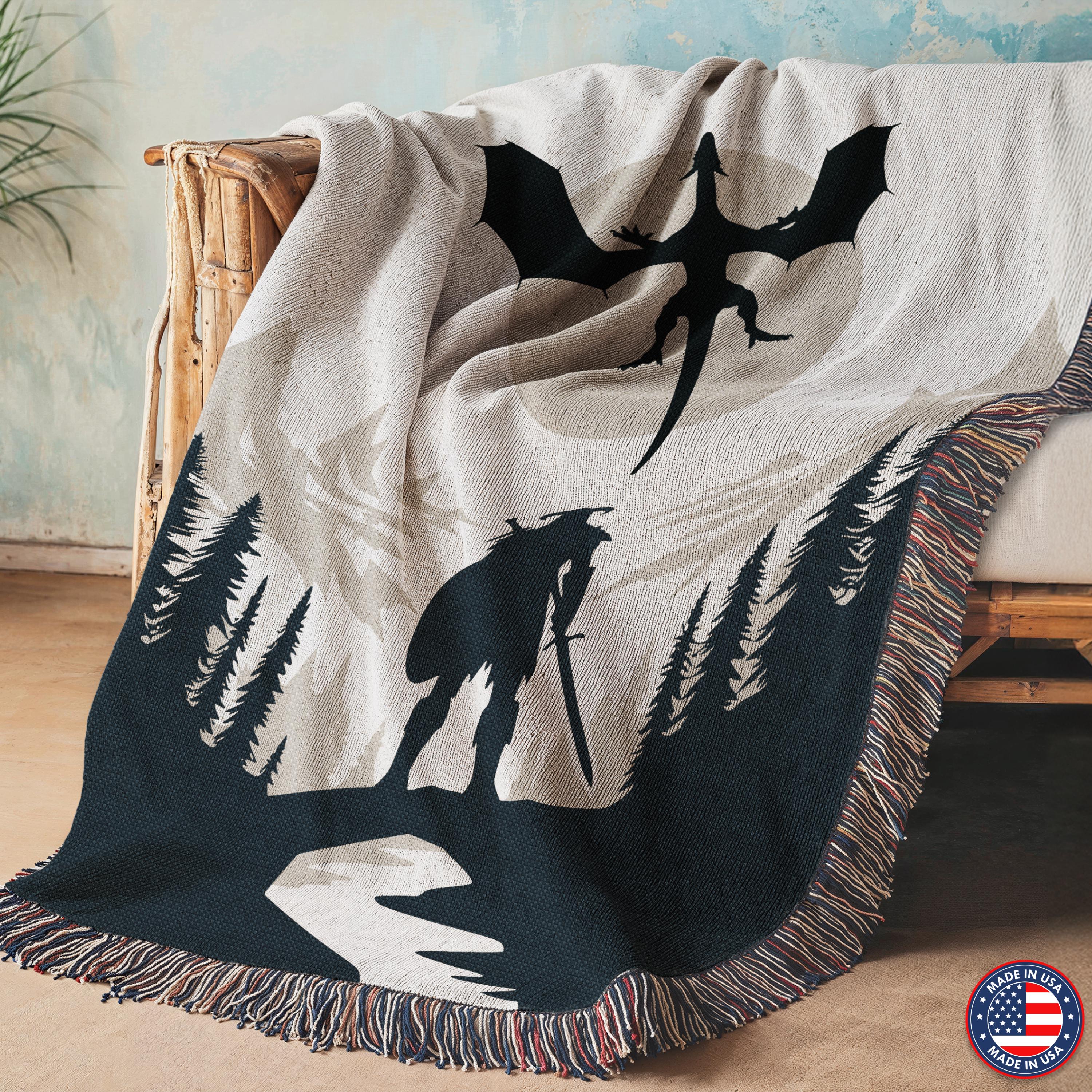 Dragon Blanket - Gaming Home Decor - Skyrim Inspired Woven Tapestry Throw