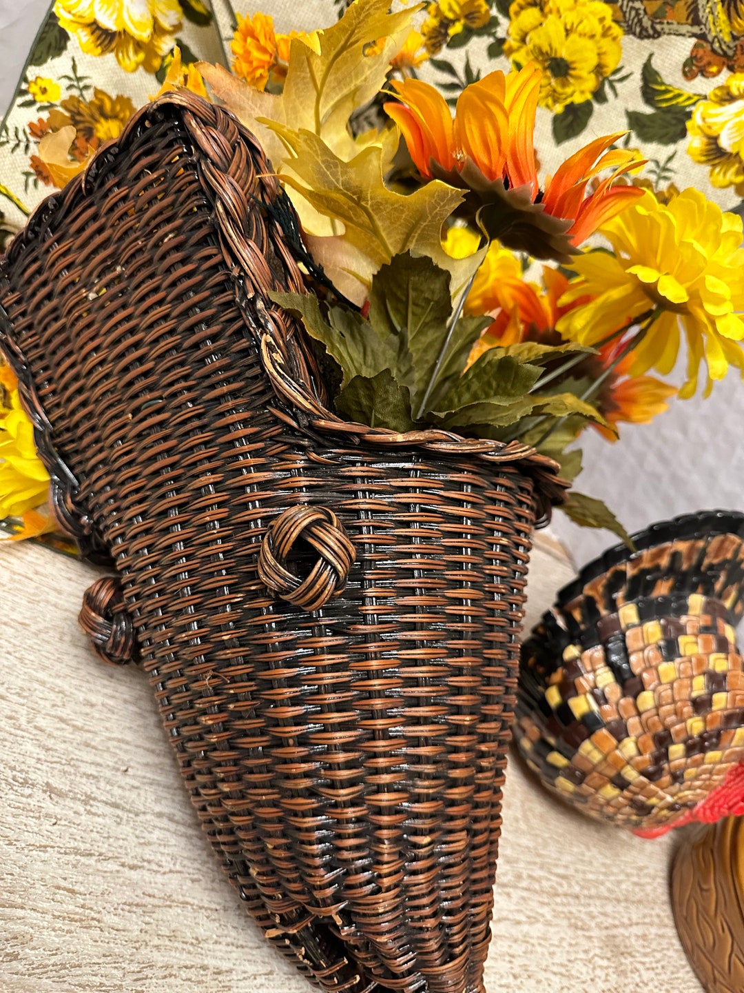 Wicker Cornucopia Fall Thanksgiving Decorations Etsy