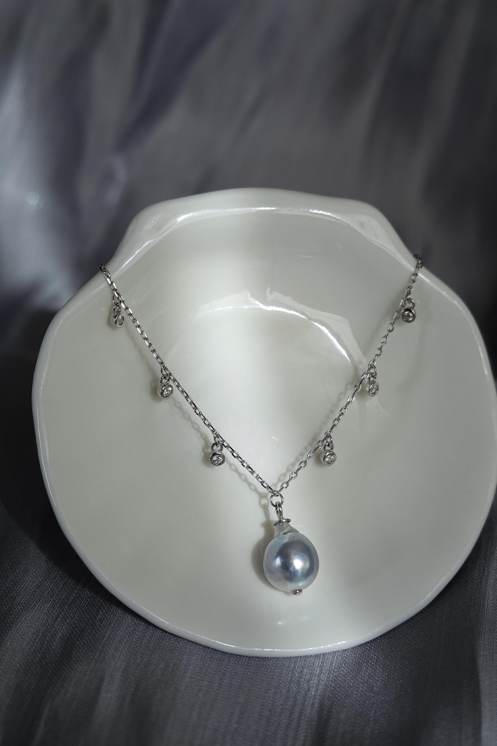 Collier Perles Akoya Baroques 8-9 Mm – Blanc Rosé – Argent Sterling 925 – 38 Pouces