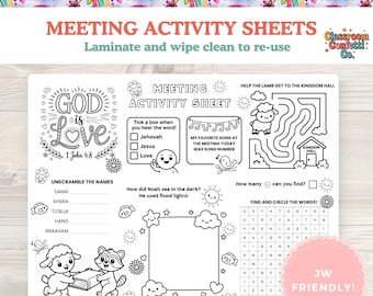 JW Kids Activities Printable | Meeting Activity Mats | Fun Worksheets for Jehovah's Witness Kids | Digital Download for Family Worship