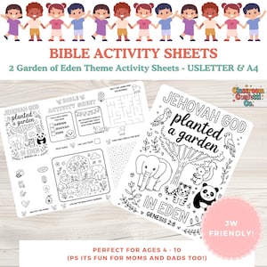 JW Kids Activities Printable | Meeting Activity Mats | Fun Worksheets Jehovah&#39;s Witness | Digital Download Family Worship | Garden of Eden