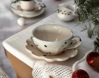 Handmade Ceramic Speckled Cup Set, Rustic Pottery Coffe and Tea mug