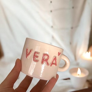 Personalized Handmade Ceramic Mug with Heart ,  Customizable Pottery Cup ,  Unique Gift Idea