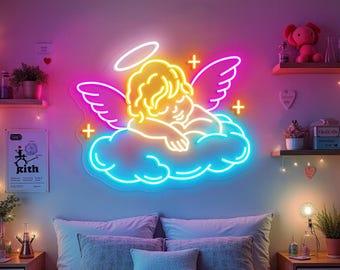 Angel LED Neon Sign: Pink Nursery Night Light Decor - Etsy