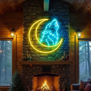 Wolf and Moon Neon Sign, Wolf Led Sign, Wolf and Moon Wall Art, Wolf Neon Light, Home Decor Neon Sign, Wolf Lovers Gift, Custom Neon Sign