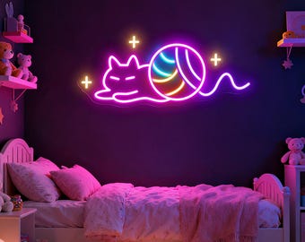 Süße Katze Neon Schild, Garn Katze Led Schild, Katze Leuchtreklame, Haustier Schild, Animal Shop Decor, Geschenk für Tierliebhaber, Katzen Neon Wanddekor, Benutzerdefinierte Neon Leuchtreklame