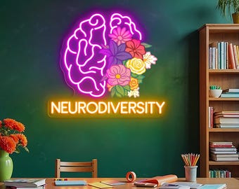 Neurodiversity Neon Sign, Autism Acceptance LED Light, Mental Health Awareness Sign, Neurodiversity Autism Brain Flower, Custom Neon Sign