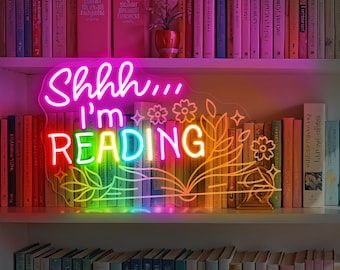 Shhh I&#39;m Reading Neon Sign Book Wall Sign Decor Reading Wall Hanging Sign Bookshelf Decor Library Neon Sign Reading Quote Gift for Friend