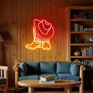 Cowboy Boot Leuchtreklame, Western Cowboy LED-Schild, Cowboy in Cowboyhut, Cowboyhut Lichtschild, Boots Schild, Cowgirl Neonlicht, Howdy Leuchtreklame