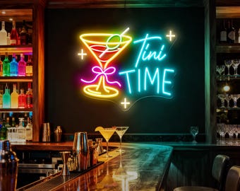 Tini Time Neon Sign, Martini Bar LED Light, Cocktail Party Decor, Home Bar Neon Light, Lounge Wall Art, Drinking Time Sign, Custom Neon Sign