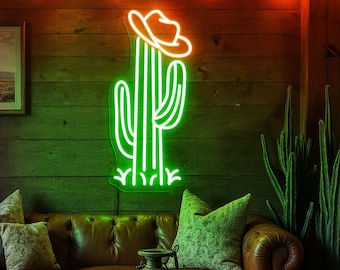 Cowboy Cactus Neon Sign, Western LED Wall Light, Funny Cactus with Hat Room Decor, Man Cave Decor, Western Neon Sign, Custom Neon Light