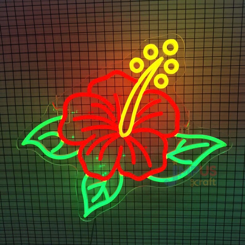 Hibiscus Neon Sign - Tropical Flower LED Wall Light for Beach Bar, Tiki ...