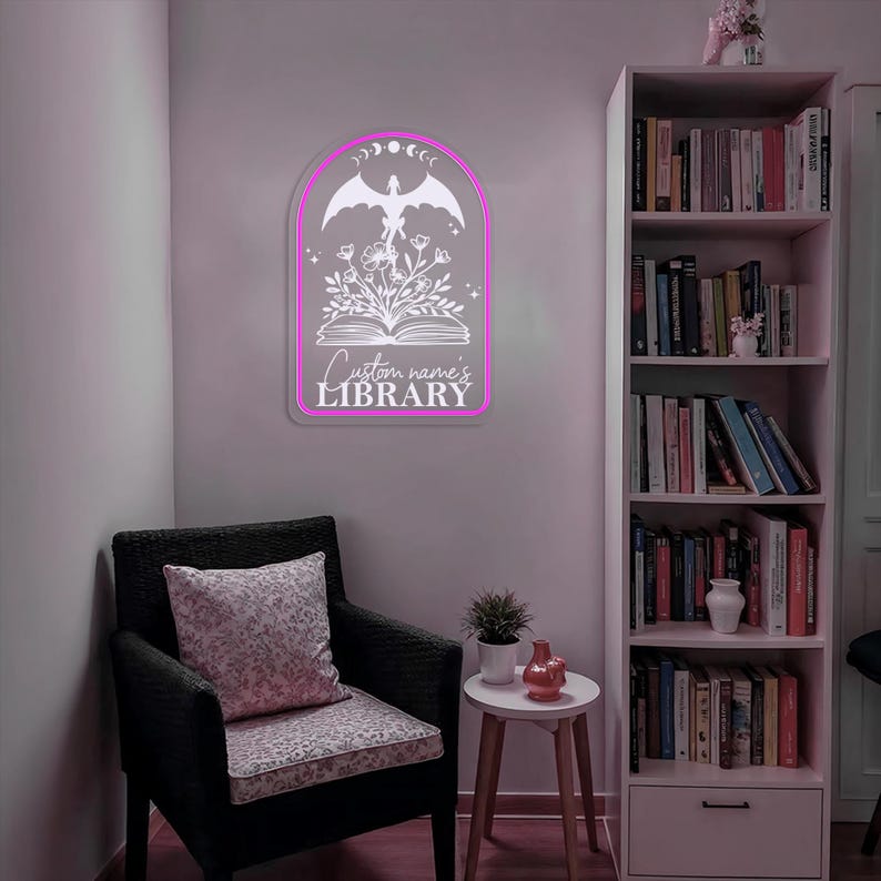 Personalized Library Name LED Neon Sign Fantasy Dragon Custom Name Book ...