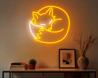 Sleeping Fox Neon Sign Cozy Animal LED Light, Aesthetic Woodland Decor, Cute Night Lamp, Soft Glow Wall Art, Gift for Nature Lovers