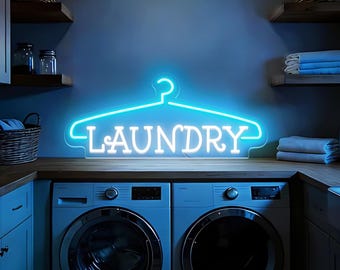 Letrero de neón para lavandería, decoración de pared para lavandería, ambiente acogedor, regalo para mamás que recién se mudan a una casa, letrero de neón personalizado.
