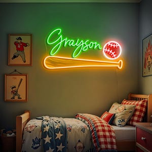 Custom Name Baseball Neon Sign for Boys Personalized Name Neon Sign for ...