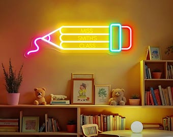 Personalized Teacher Name&#39;s Class Pencil LED Neon Sign Custom Classroom Decor Back to School Gift Teacher Gift Welcome Classroom Decor