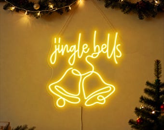 Letrero de neón Jingle Bell, luz de pared LED navideña, decoración para fiestas navideñas, decoración festiva para el hogar, arte de pared para bar navideño, letrero de neón navideño personalizado