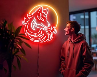 Fox Moon Neon Sign, Fox LED Light, Animal Neon Sign, Fox Neon Decor for Bedroom Living Room, Animal LED Sign, Fox Wall Art, Custom Neon Sign